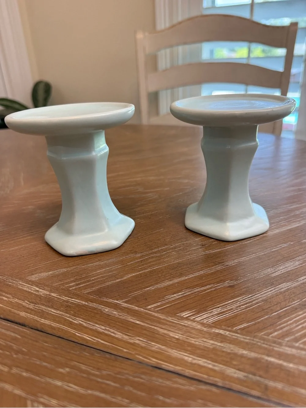 Pair of Pale Blue/Aqua Ceramic Candle/Pillar Holders 4
